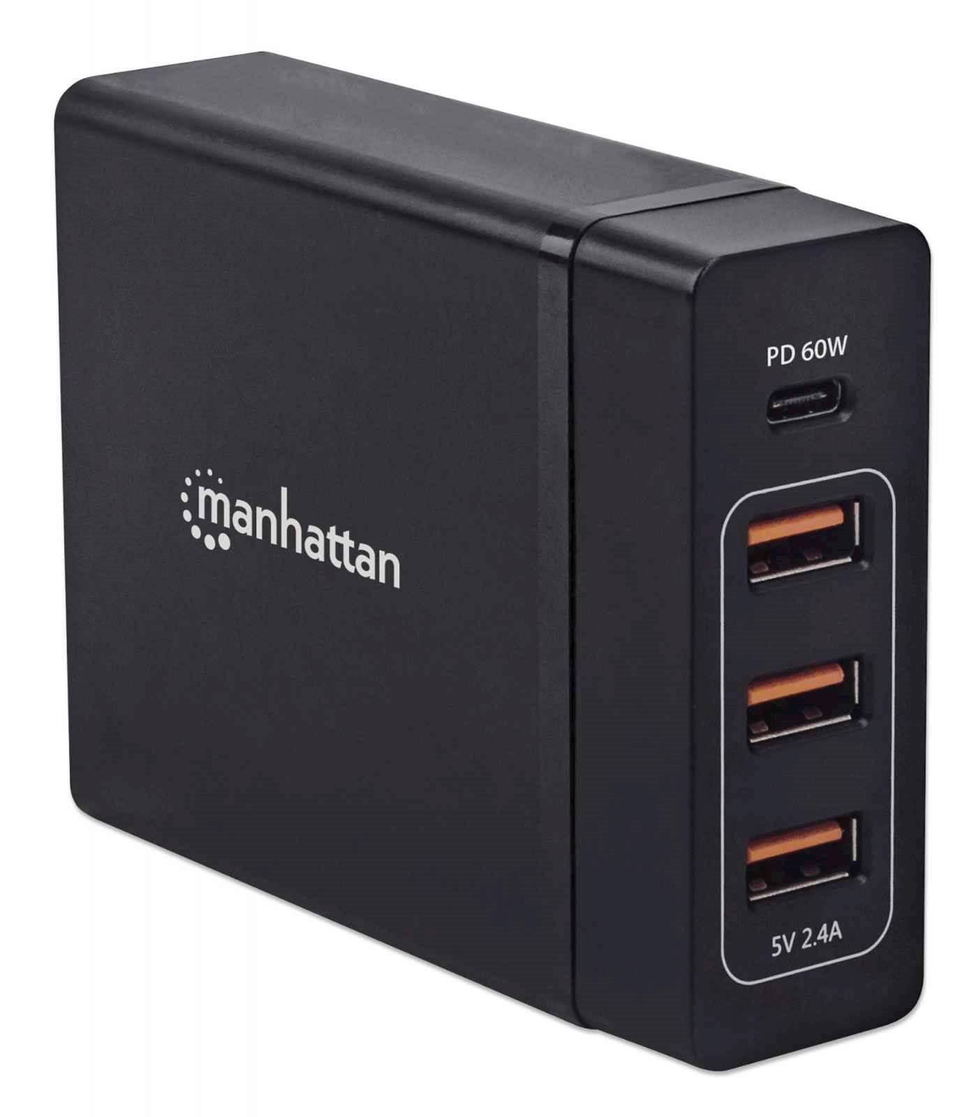 Polnilna postaja za 4 naprave MANHATTAN - 72W, 1xUSB-C (PD 3.0) in 3xUSB-A 5V/2,4A - slika 2