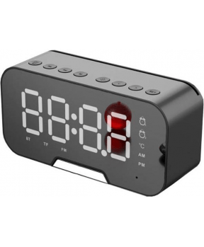 Digitalna ura z budilko, kozmetičnim ogledalom, Bluetooth zvočnikom in termometrom - črn - slika 2