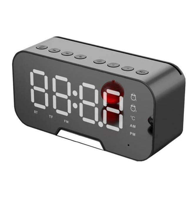 Digitalna ura z budilko, kozmetičnim ogledalom, Bluetooth zvočnikom in termometrom - črn