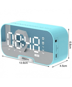 Digitalna ura z budilko, kozmetičnim ogledalom, Bluetooth zvočnikom in termometrom - mint - slika 4