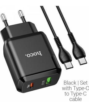 HOCO pametni hišni polnilec N5 20W z 3,0 QC z 1 x USB C in 1 x USB vtičem in s polnilnim kablom Type C - Type C za Samsung - črn - slika 2