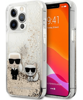 Originalen KARL LAGERFELD ovitek iPhone 13 Pro - Karl and Choupette - prozorna zaščita zlatimi bleščicami - KLHCP13LGKCD - slika 2