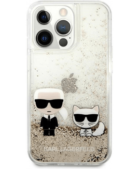 Originalen KARL LAGERFELD ovitek iPhone 13 Pro - Karl and Choupette - prozorna zaščita zlatimi bleščicami - KLHCP13LGKCD - slika 3