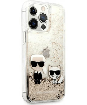 Originalen KARL LAGERFELD ovitek iPhone 13 Pro - Karl and Choupette - prozorna zaščita zlatimi bleščicami - KLHCP13LGKCD - slika 4