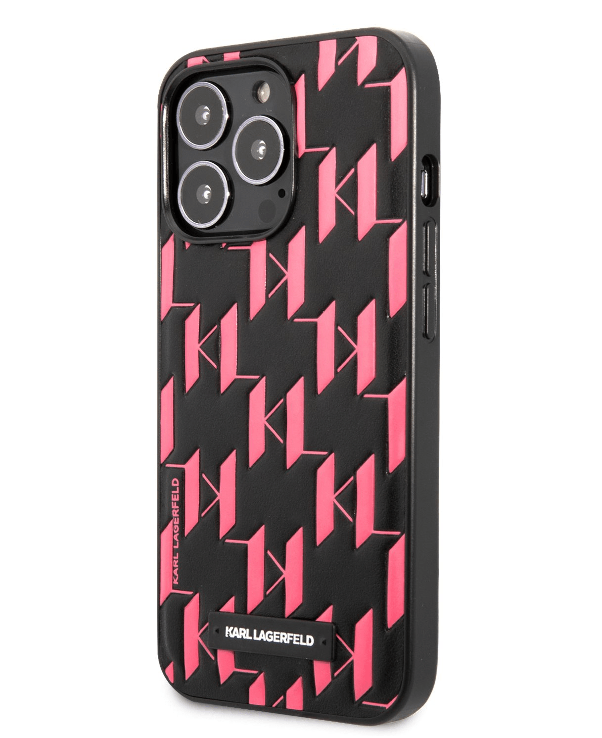 Originalen KARL LAGERFELD ovitek iPhone 13 Pro - Monogram Plaque - črna pink zaščita - KLHCP13LMNMP1P