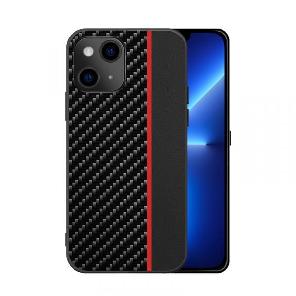 Silikonski ovitek za iPhone 13 Pro Max - carbon črn z rdečo črto