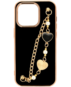 Trendy silikonski ovitek z zapestnico za iPhone 14 Plus 6.7 - črn s srčki - slika 5