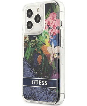 GUESS GUHCP13LLFLSB silikonski ovitek za iPhone 13 Pro - rožice z modrimi bleščicami - slika 2