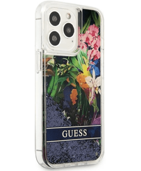 GUESS GUHCP13LLFLSB silikonski ovitek za iPhone 13 Pro - rožice z modrimi bleščicami - slika 5