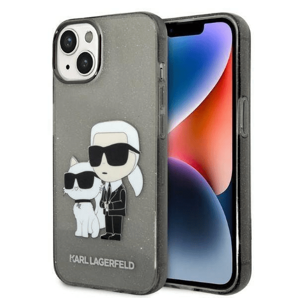 Originalen KARL LAGERFELD ovitek iPhone 14 Plus - Glitter IML NFT Full Bodies - prozorno črn ovitek z bleščicami - KLHCP14MHNKCTGK