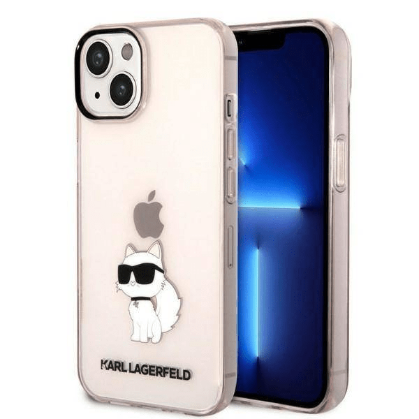 Originalen KARL LAGERFELD ovitek iPhone 14 - IML NFT Choupette Logo - prozorno roza ovitek - KLHCP14SHNCHTCP