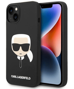 Originalen KARL LAGERFELD ovitek iPhone 14 6.1 - Karls Head - črn silikonska zaščita - KLHCP14SSLKHBK - slika 2
