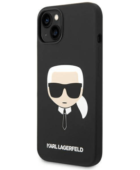 Originalen KARL LAGERFELD ovitek iPhone 14 6.1 - Karls Head - črn silikonska zaščita - KLHCP14SSLKHBK - slika 3