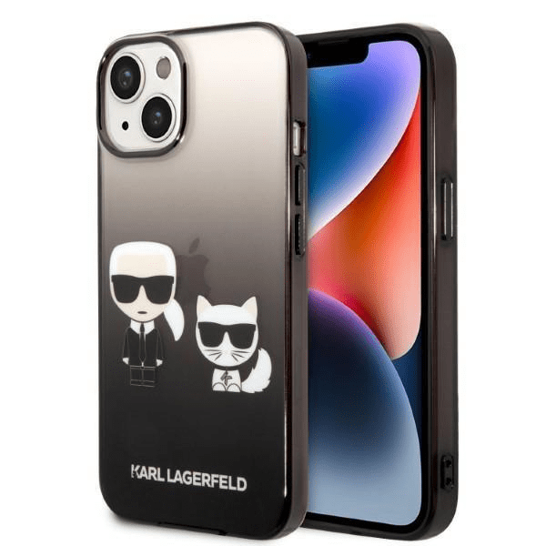 Originalen KARL LAGERFELD ovitek iPhone 14 Plus - Full Bodies - Gradient črna zaščita - KLHCP14STGKCK