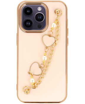 Trendy silikonski ovitek z zapestnico za iPhone 12 / 12 Pro - roza s srčki - slika 3