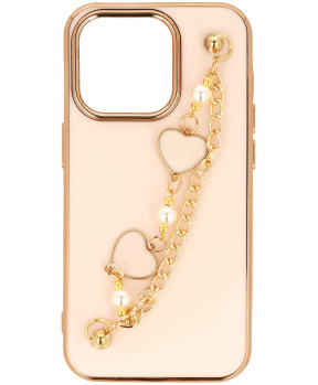Trendy silikonski ovitek z zapestnico za iPhone 12 / 12 Pro - roza s srčki - slika 5