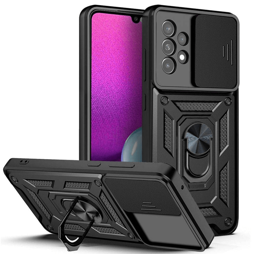 Silikonski ovitek Armor Ring z zaščito kamere za Samsung Galaxy A54 - črn
