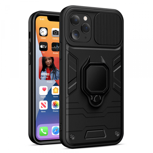 Silikonski ovitek Armor Ring z zaščito kamere za iPhone 15 Pro - črn