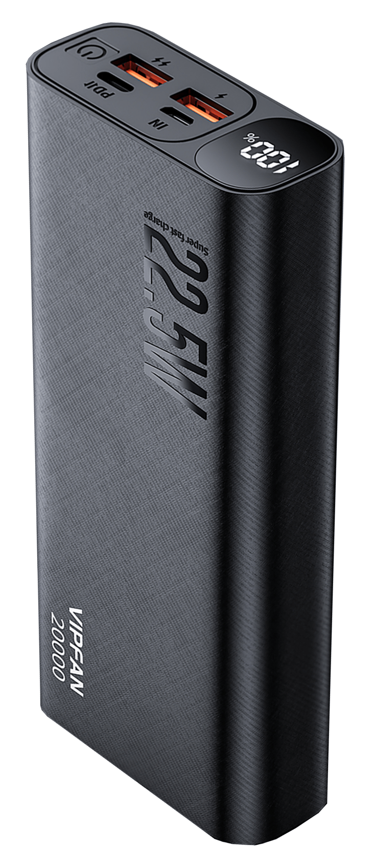 VIPFAN prenosna baterija F07 powerbank 20.000 mAh 22,5W PD 2xUSB + 1x Type C - črn