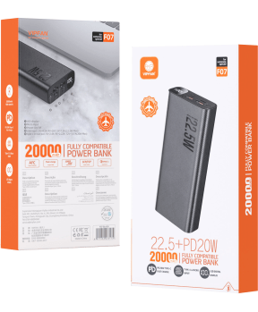 VIPFAN prenosna baterija F07 powerbank 20.000 mAh 22,5W PD 2xUSB + 1x Type C - črn - slika 3