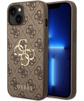 GUESS GUHCP15S4GMGBR silikonski ovitek za iPhone 15 - rjav z zlatim logom - slika 2