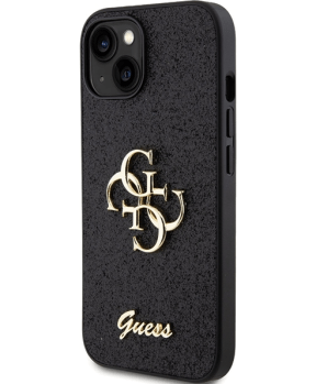 GUESS GUHCP15SHG4SGK silikonski ovitek za iPhone 15 - črn z bleščicami in zlatim logom - slika 3