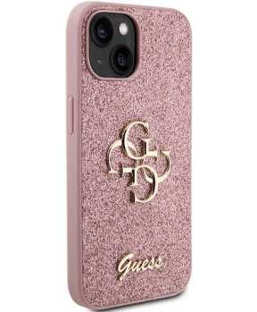 GUESS GUHCP15SHG4SGP silikonski ovitek za iPhone 15 - roza z bleščicami in zlatim logom - slika 5