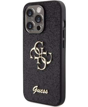 GUESS GUHCP15XHG4SGK silikonski ovitek za iPhone 15 Pro Max - črn z bleščicami in zlatim logom - slika 3