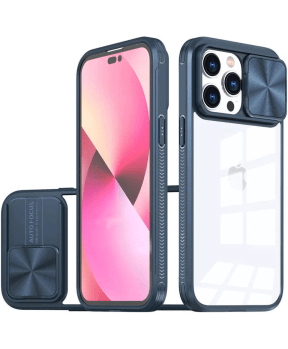 Onasi Lens Cover silikonski ovitek zaščita za iPhone 15 Plus - prozorno/moder - slika 2