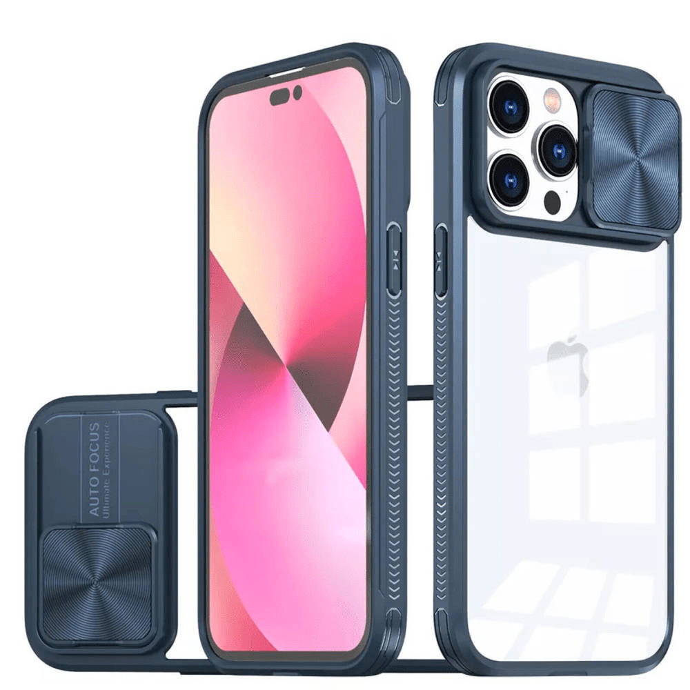 Onasi Lens Cover silikonski ovitek zaščita za iPhone 15 Plus - prozorno/moder
