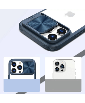 Onasi Lens Cover silikonski ovitek zaščita za iPhone 15 Plus - prozorno/moder - slika 3