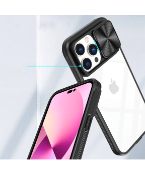 Onasi Lens Cover silikonski ovitek zaščita za iPhone 15 Pro Max - prozorno/črn - slika 3