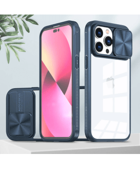 Onasi Lens Cover silikonski ovitek zaščita za iPhone 15 Plus - prozorno/moder - slika 5