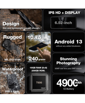 AGM odporni pametni telefon H6 4G 8+8GB/256GB DS Android 13, Kamera 50MP dual AI - črn - slika 3