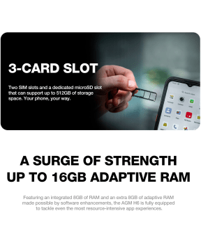 AGM odporni pametni telefon H6 4G 8+8GB/256GB DS Android 13, Kamera 50MP dual AI - črn - slika 5
