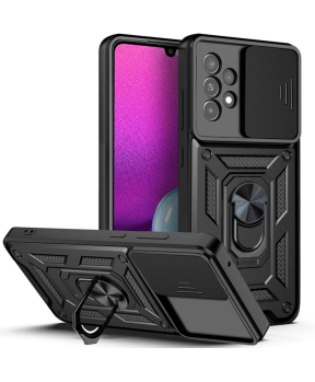Silikonski ovitek Armor Ring z zaščito kamere za Samsung Galaxy A55 - črn - slika 2