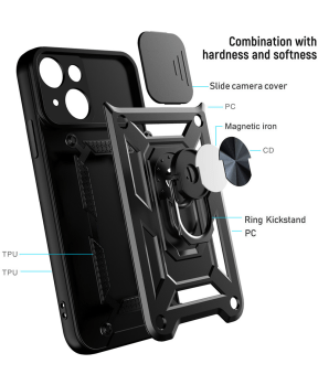 Silikonski ovitek Armor Ring z zaščito kamere za Samsung Galaxy S25 Ultra - črn - slika 4