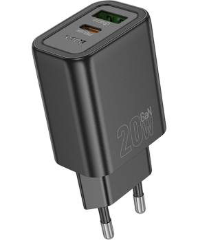 Hoco polnilec adapter N61 GaN PD 20W USB-A, Type C za Samsung, iPhone - črn - slika 3