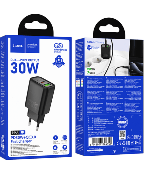 Hoco polnilec adapter N63 GaN PD 30W USB-A, Type C za Samsung - črn - slika 5