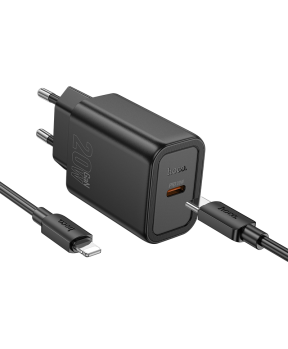 Hoco polnilec N60 GaN PD 20W Type C s kablom Type C na Lightning - črn - slika 2