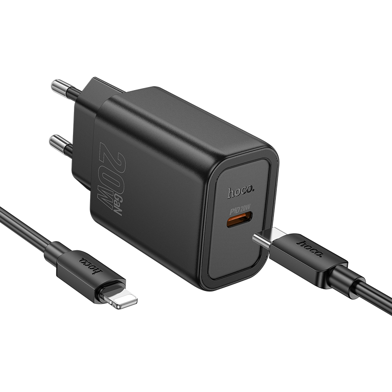 Hoco polnilec N60 GaN PD 20W Type C s kablom Type C na Lightning - črn