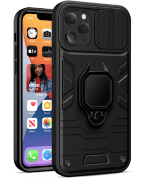 Silikonski ovitek Armor Ring z zaščito kamere za iPhone 16e - črn - slika 2