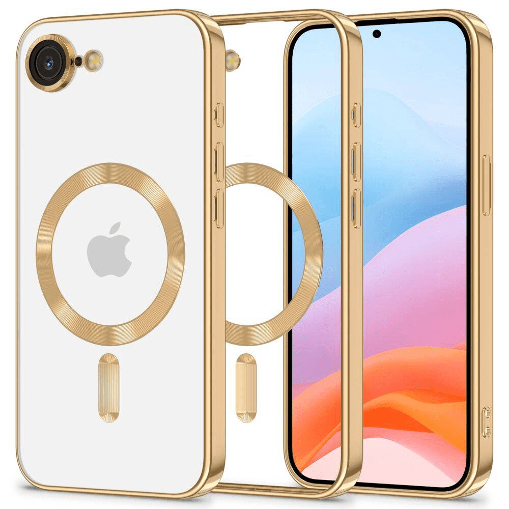 Magshiny ovitek za Iphone 16e Magsafe - prozoren z zlato obrobo