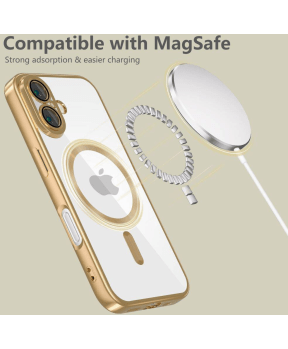 Magshiny ovitek za Iphone 16e Magsafe - prozoren z zlato obrobo - slika 4