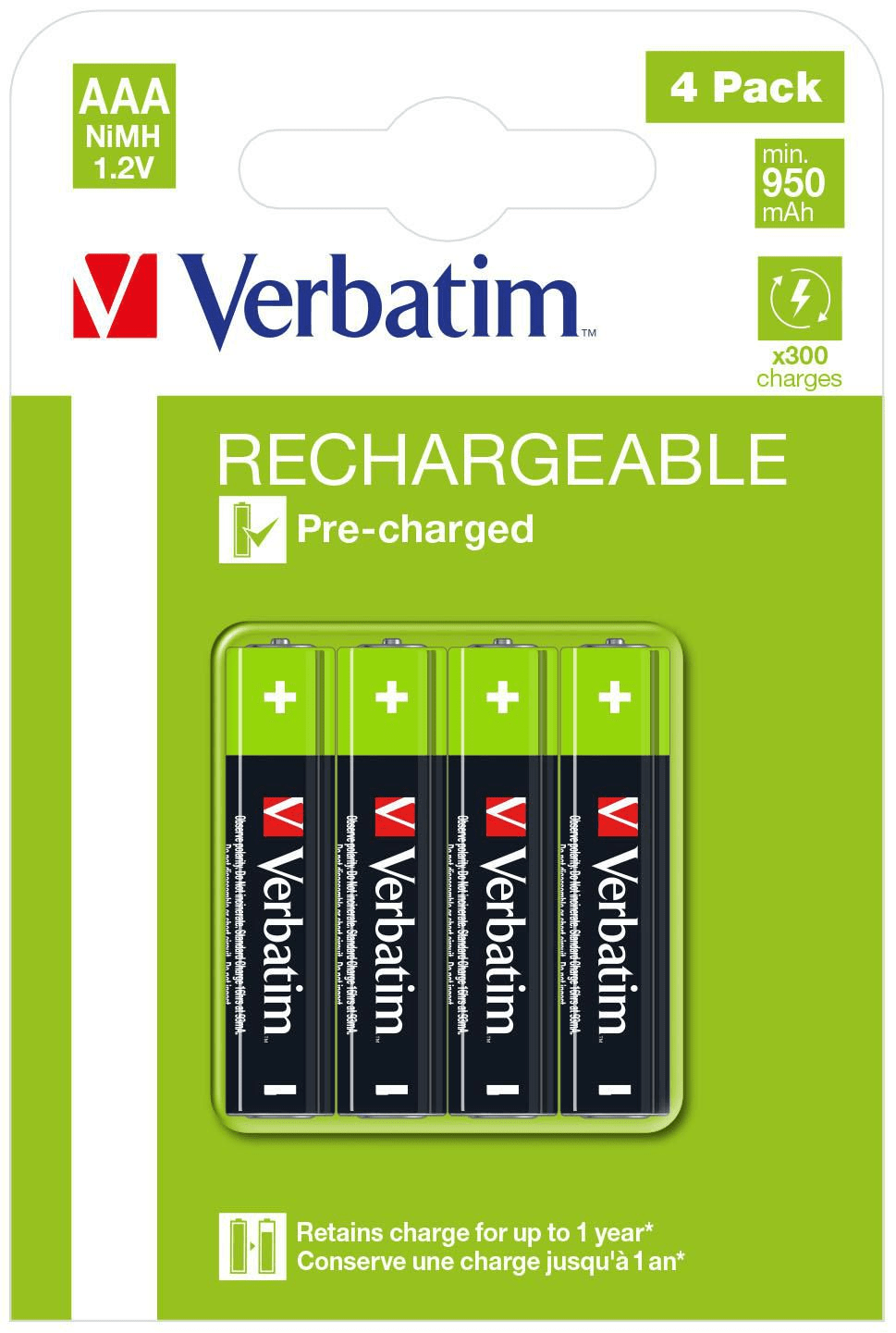 Verbatim polnilne baterije HR03 49514 NiMH AAA 1,2V (4 kos) 950 mAh