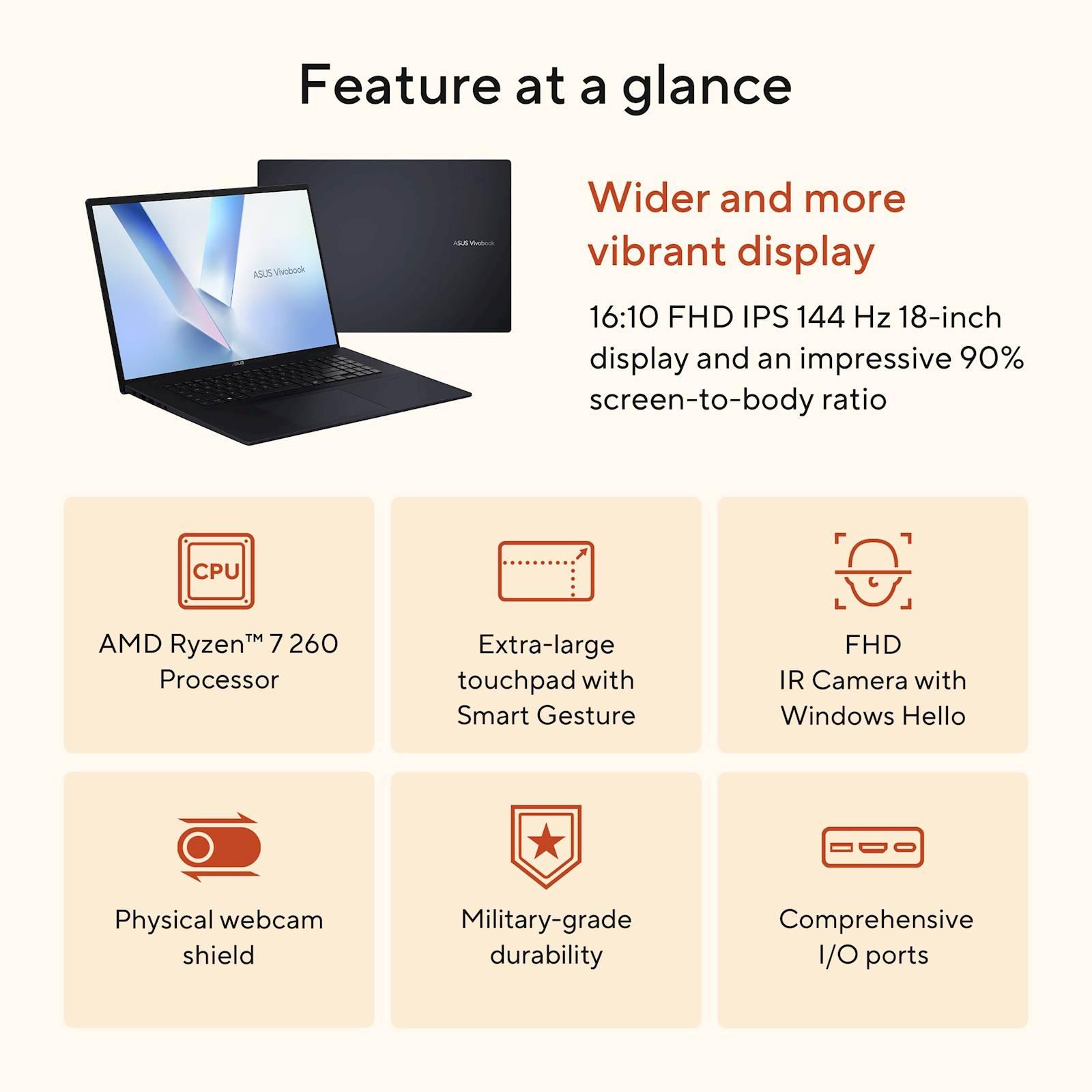 ASUS Vivobook 18 M1807HA-S8022W Ryzen 7 260/32GB/SSD 1TB/18,4" WUXGA IPS-level 144Hz /BL KEY/W11Home - slika 5
