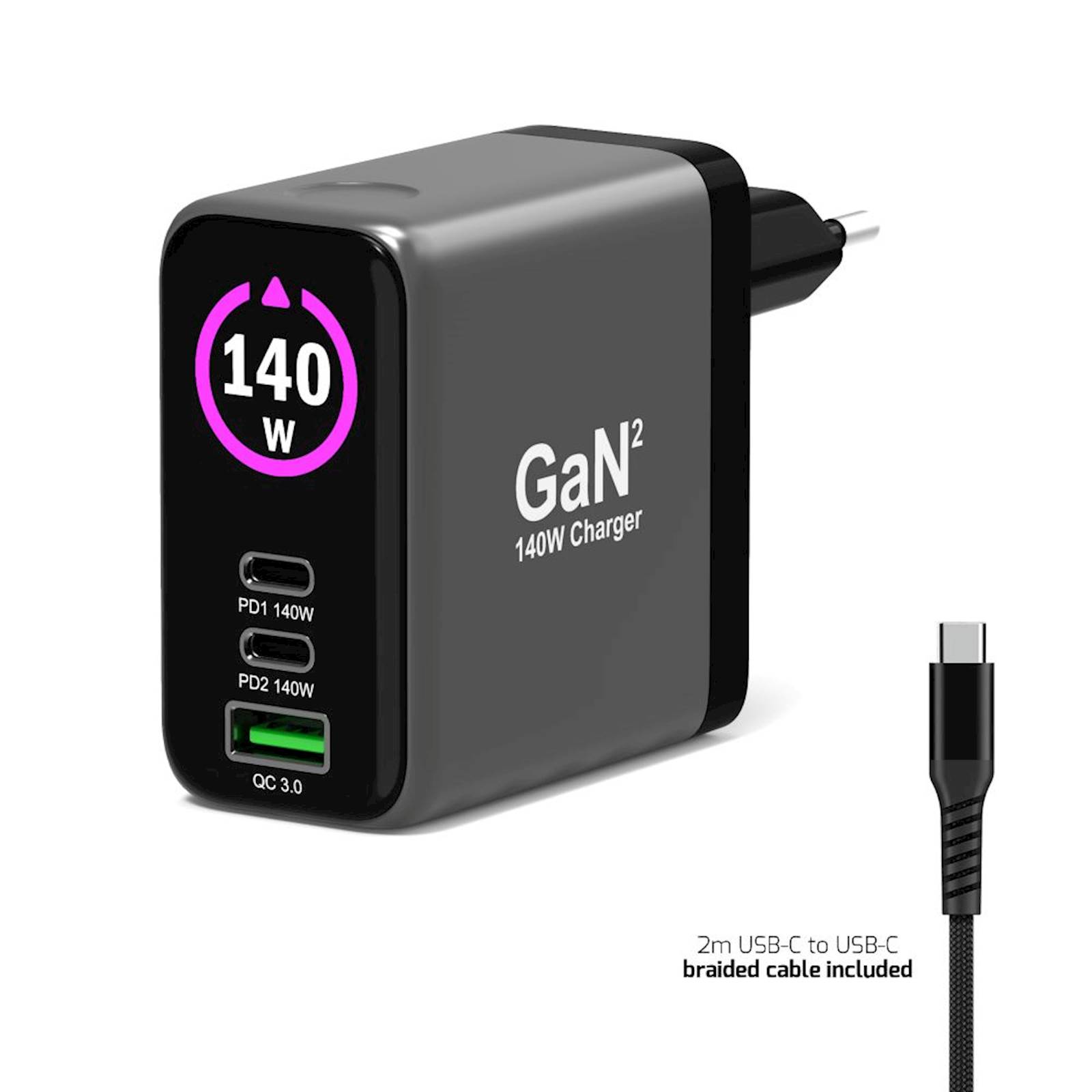 Polnilnik GAN PORT usb-C in Usb-A 140 W2, OLED z - slika 8