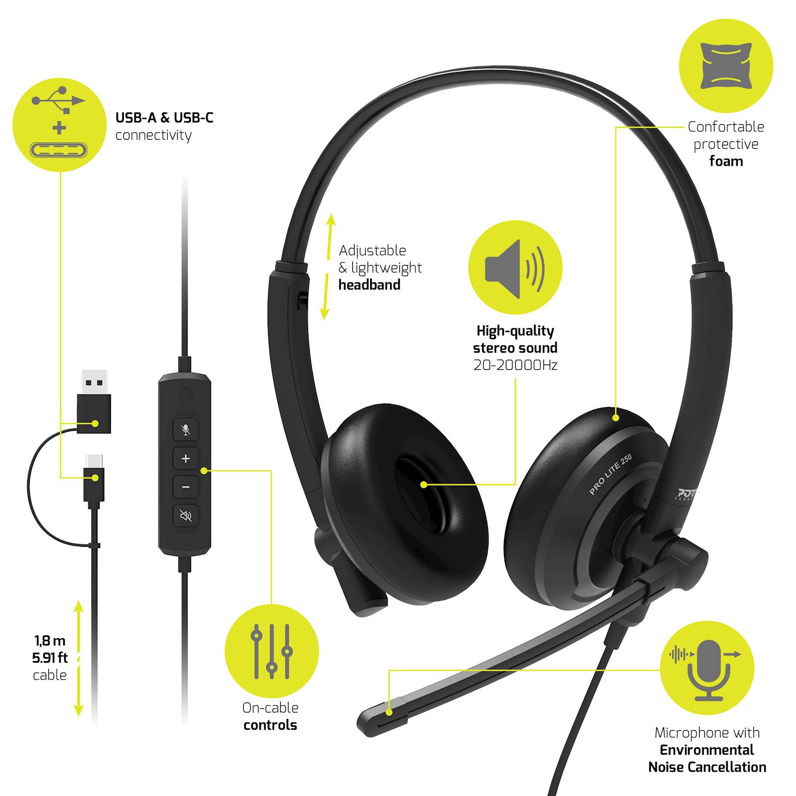 Slušalke stereo PORT USB z mikrofonom, žične - slika 11